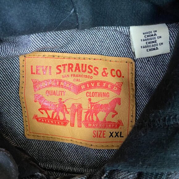 Levi's Hybrid Hoodie Trucker Jacket Denim Jean Men's XXL Fit like XL Black - Picture 6 of 9